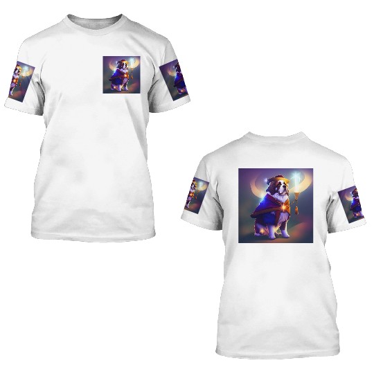 Saint Bernard Dog as a Wizard 3D T Shirts