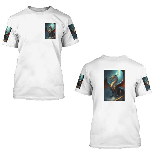 Mystical Dragon in storm 3D T Shirts