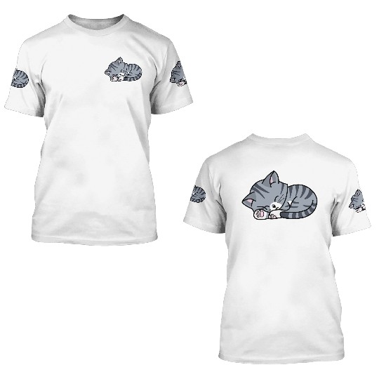 Grey Tabby Sleeping 3D T Shirts