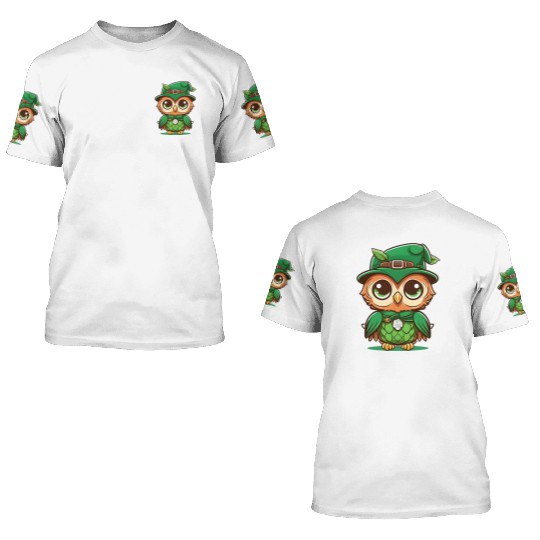 st patricks day owl wearing a hat 3D T Shirts