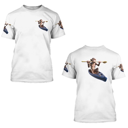 Monkey in a kayak 3D T Shirts