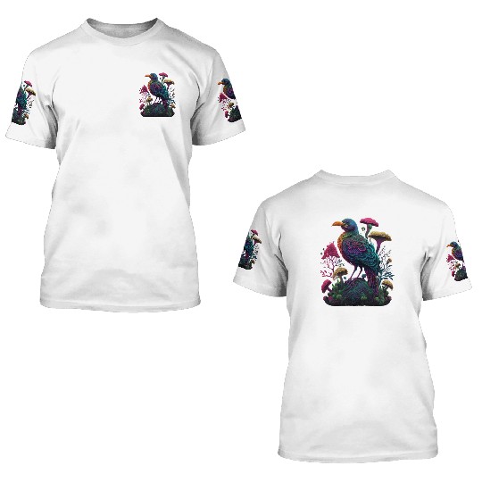 trippy patterns psychedelic Mushroom phoenix bird 3D T Shirts