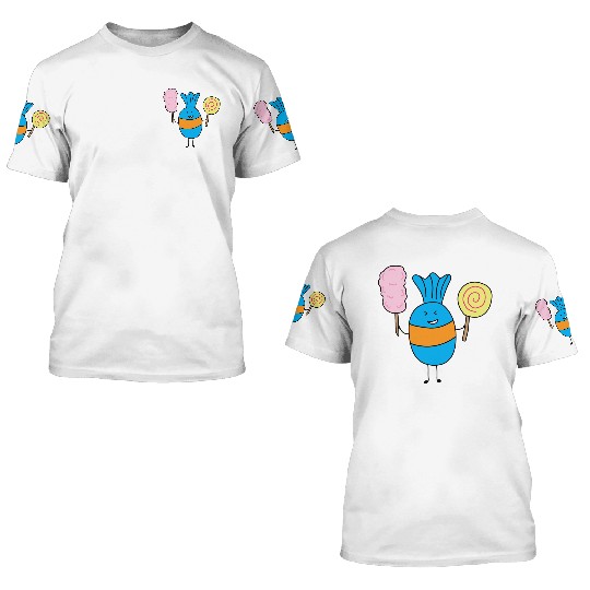 Cute Candy Holding Lollipop And Cutton Candy 3D T Shirts