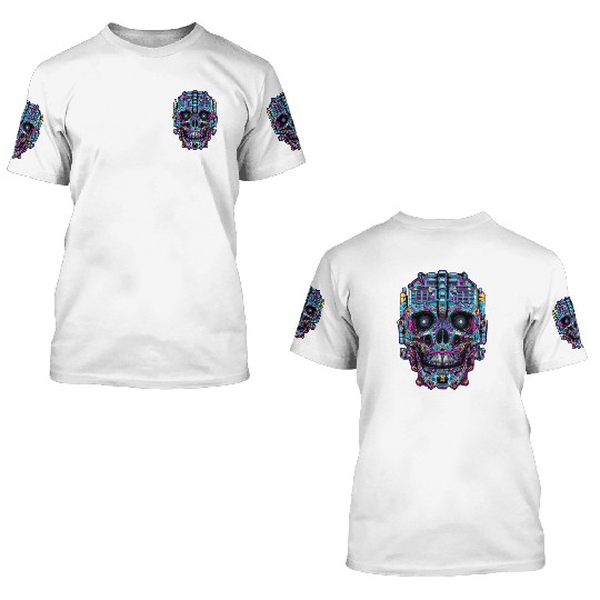 Psychedelic Robot Skull 3D T Shirts