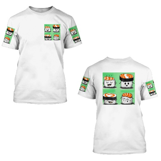 Happy Cheerful Sushi I Love Sushi Design 3D T Shirts