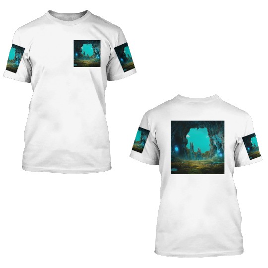 Bioluminescent Underground Landscapes 3D T Shirts