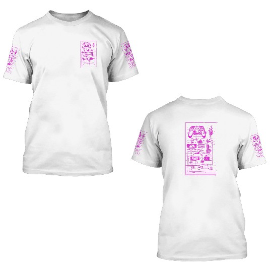 Neon Pink Video Game Controller Blueprint 3D T Shirts