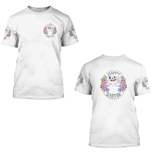Happy Easter Bunny with Flowers 3D T Shirts
