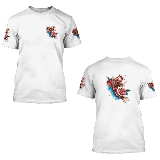 Koi Fish and Roses 3D T Shirts