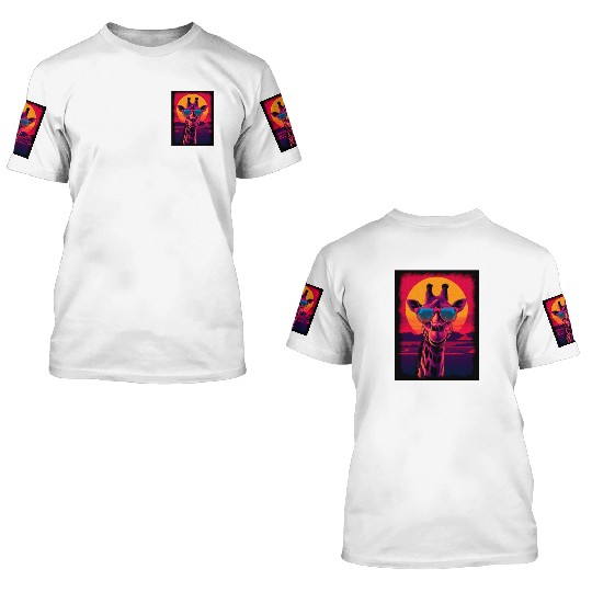 80s Synthwave Giraffe 3D T Shirts