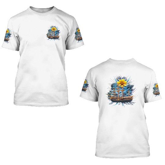 Pirate Flower Ship 3D T Shirts