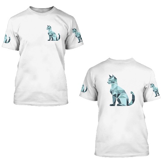 Geometric kitty cat, pet lovers 3D T Shirts