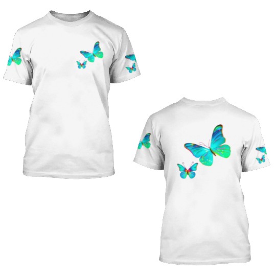 Blue Green Butterflies 3D T Shirts