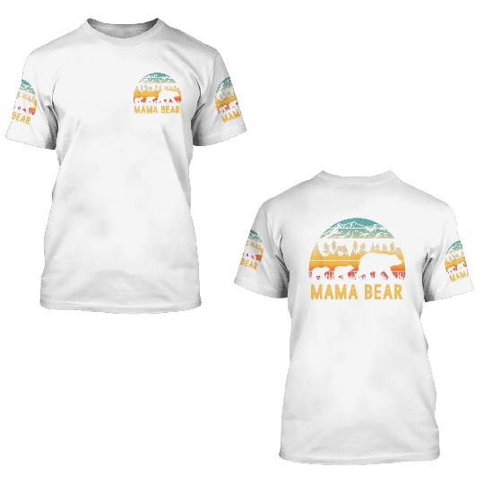 Mama Bear with 2 Cubs Retro Mountains Mother's day 3D T Shirts