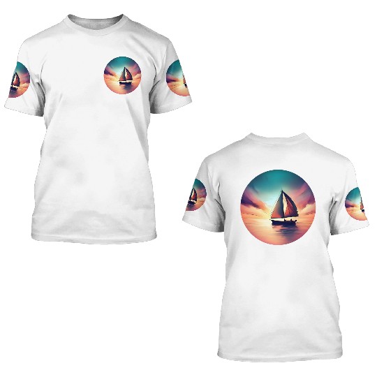 Sailing Sailboat Dinghy Sunset Design 3D T Shirts