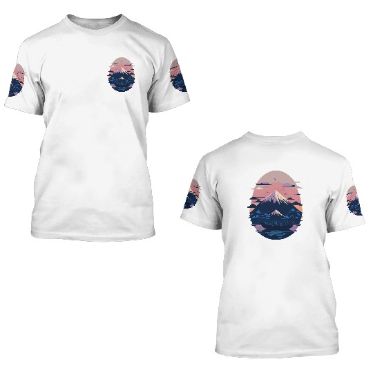 Serene Mount Fuji Sunset Peaceful River Scenery 3D T Shirts