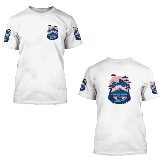 Serene Mount Fuji Sunset Peaceful River Scenery 3D T Shirts
