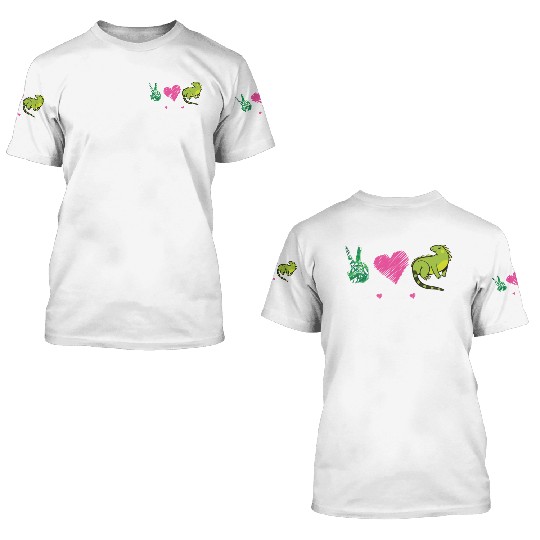 Peace Love Iguana Heart 3D T Shirts