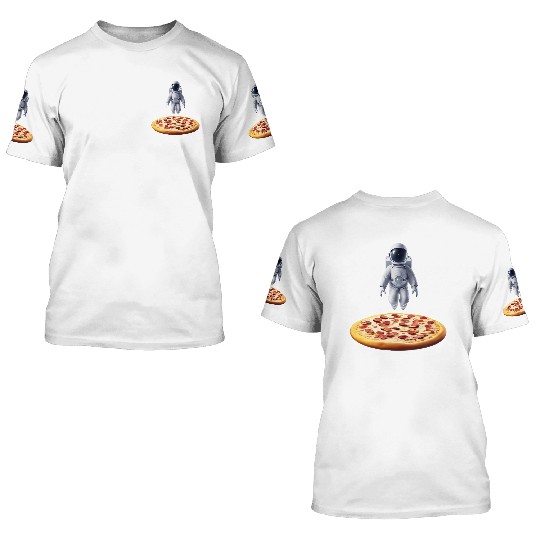 Hovering astronaut over pizza 3D T Shirts