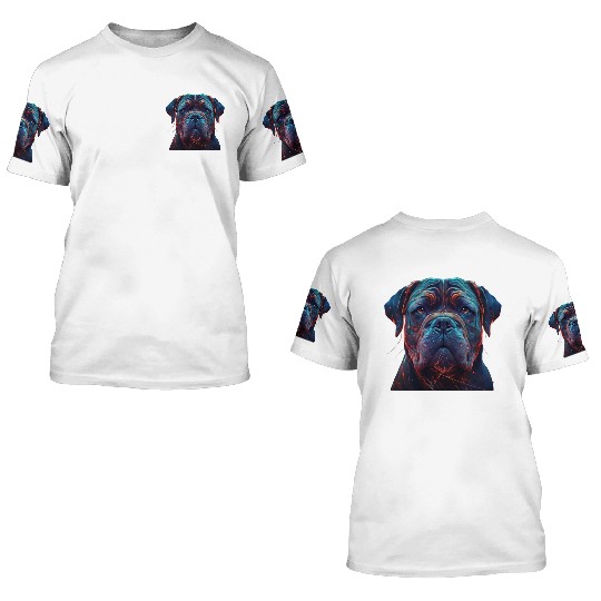 Neon Dogue de Bordeaux AI Art 3D T Shirts