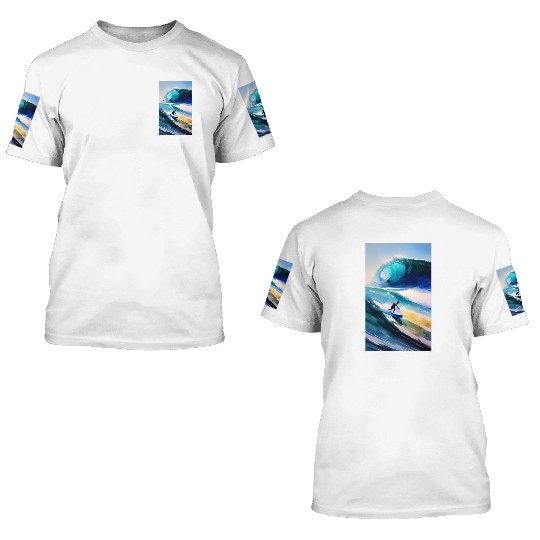 A surfer sailing on rough seas 3D T Shirts