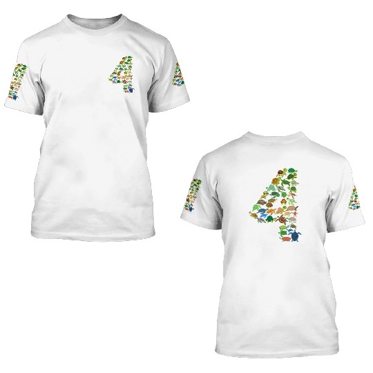 4th Birthday Sea Turtle Tortoise Theme 4 Year Old 3D T Shirts