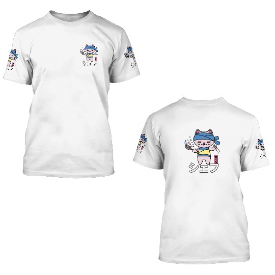 Japanese Cat Kawaii Chef Anime Cook Food 3D T Shirts