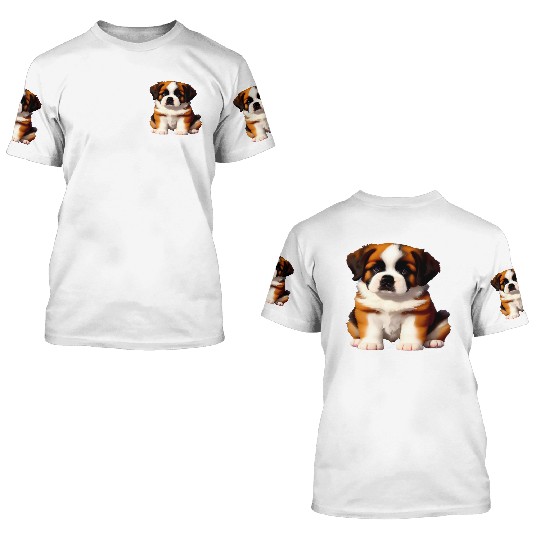 Saint Bernard Puppy Awaiting Treats 3D T Shirts