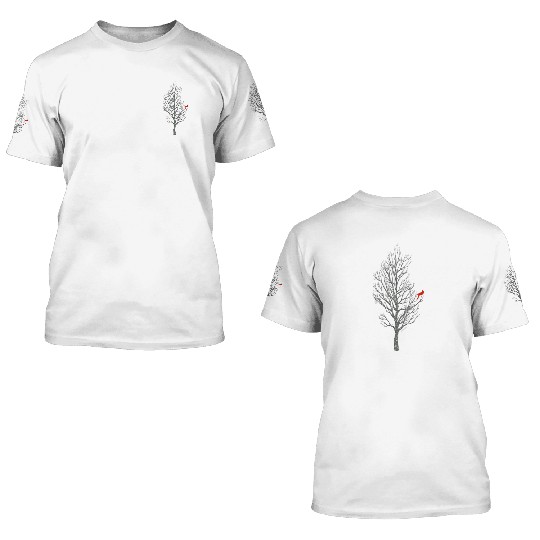 Winter Tree W Cardinal Bird 3D T Shirts