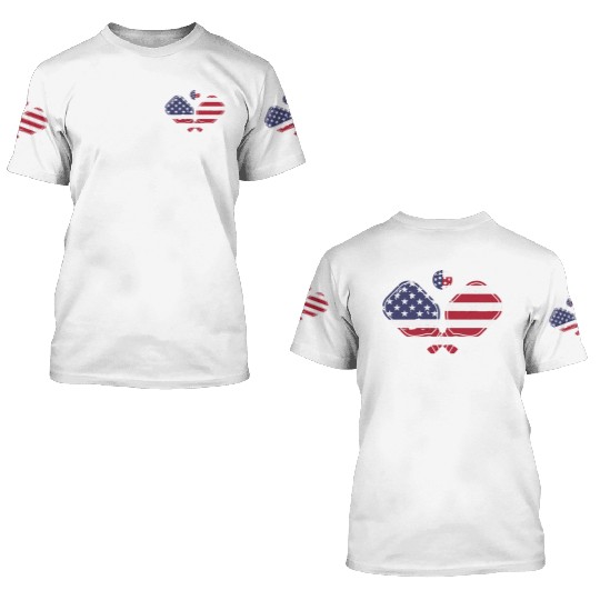 Patriotic Pickleball US Flag Paddleball Design 3D T Shirts