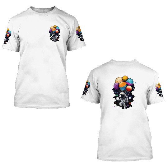 Astronaut Birthday Space Balloon Galaxy Planets 3D T Shirts