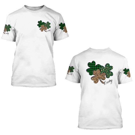 Lucky Leopard Shamrock St Patric Day 3D T Shirts