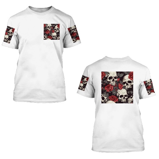 Dark Pattern Skulls & Red Roses Elegant Gothic 3D T Shirts