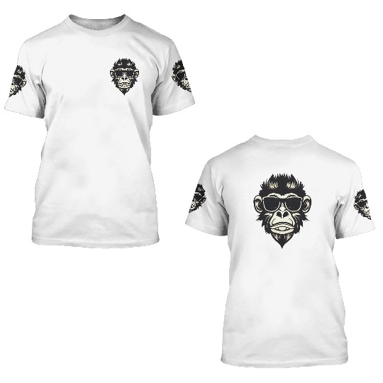 Cool Monkey with Sunglasses - Rock and Roll Design 3D T Shirts