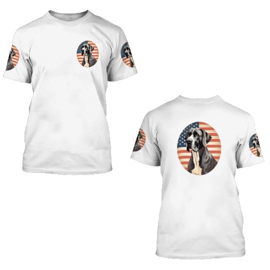 Great Dane With Patriotic Usa Flag American 3D T Shirts