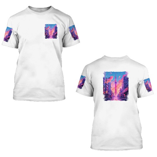 Vaporwave Aesthetic Japanese Skytree Tokyo Sight 3D T Shirts