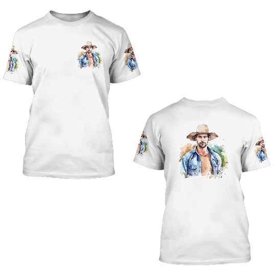 Harvest Hues - Watercolor Style Farmer Artwork 3D T Shirts