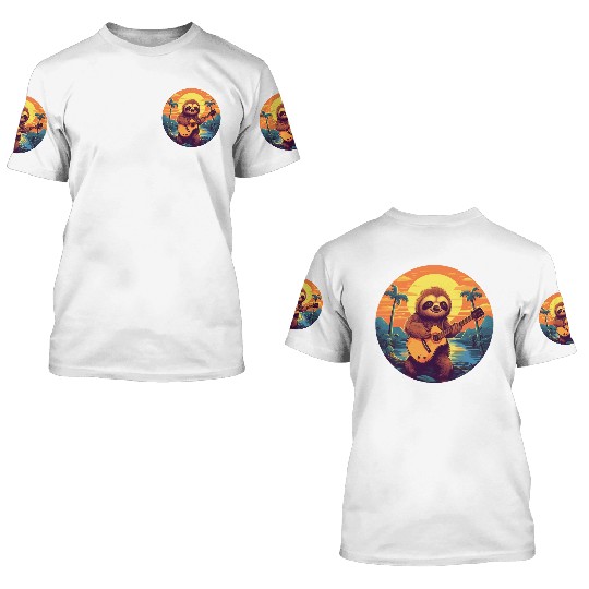 Sloth Guitar Sunset 3D T Shirts