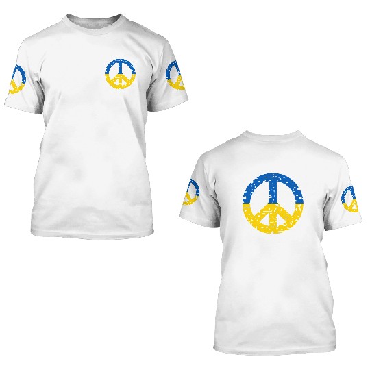 Ukraine Peace Sign Ukrainian Flag Colors 3D T Shirts