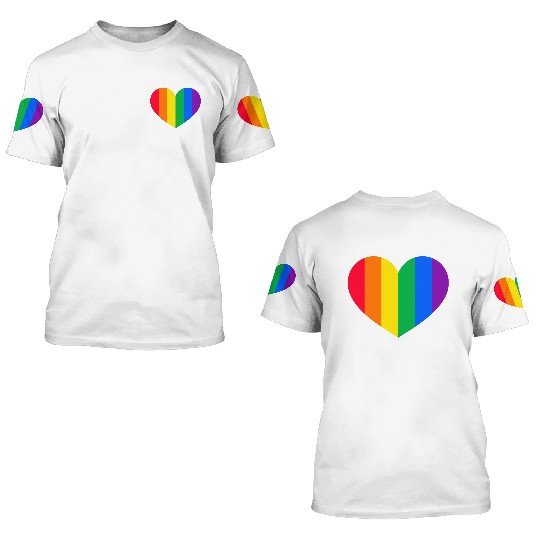 Gay Pride Rainbow Heart 3D T Shirts