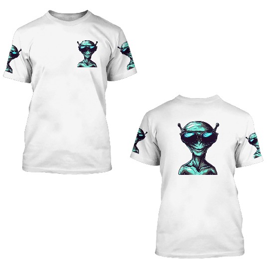 Cool Green Alien with Sunglasses 3D T Shirts