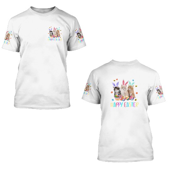 Happy Easter Three Cat Wearing Bunny Ear Kitty 3D T Shirts