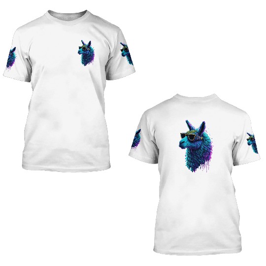 Neon Alpaca with Glasses 3D T Shirts