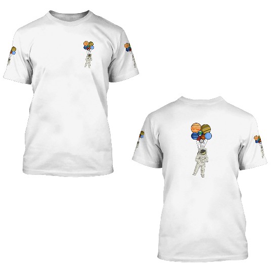 Astronaut Holding Planet Balloons of Solar System 3D T Shirts