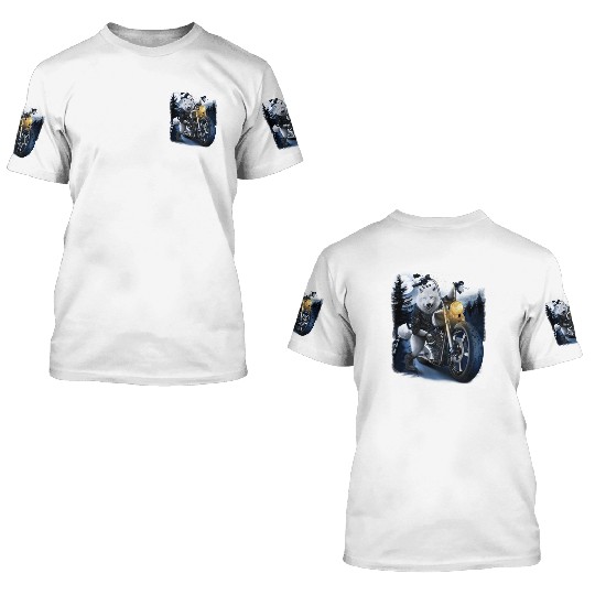Wolf Riding Chopper Motorcycle In Full Moon 3D T Shirts