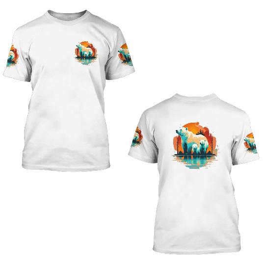 Polar Bear with cubs, Snow Spectrum 3D T Shirts