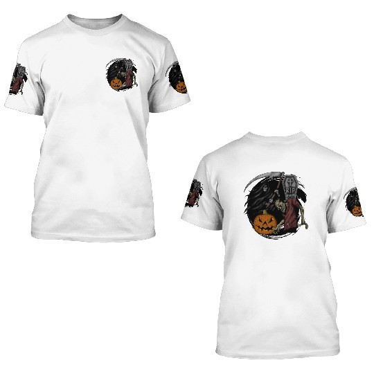 Scary pumpkin zombie Halloween grim reaper 3D T Shirts