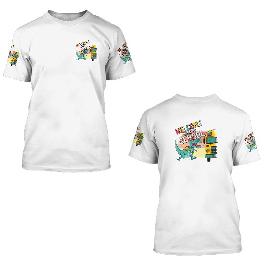Funny T-Rex Running to School Bus Welcome Back to 3D T Shirts