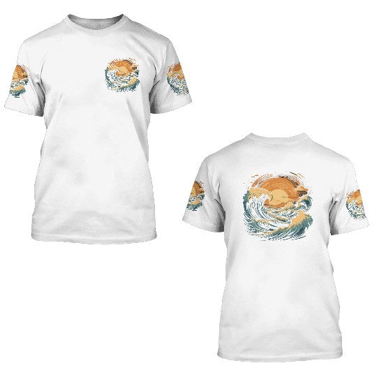 serene ocean sunset with large waves (6) 3D T Shirts