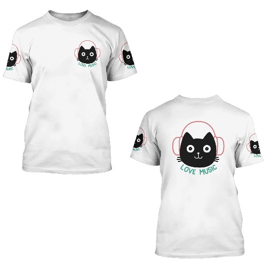 Cute Cat Listening Music 3D T Shirts